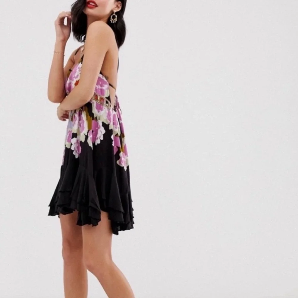 Free People Intimately Sweet Lucy Mini Slip Dress Floral Ruffle Small